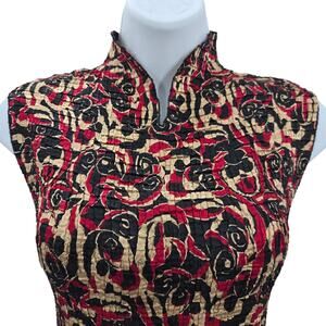 Women Vintage Y2K Indie Sleaze Boho Chic Mandarin Collar Going Out Crinkle Top M